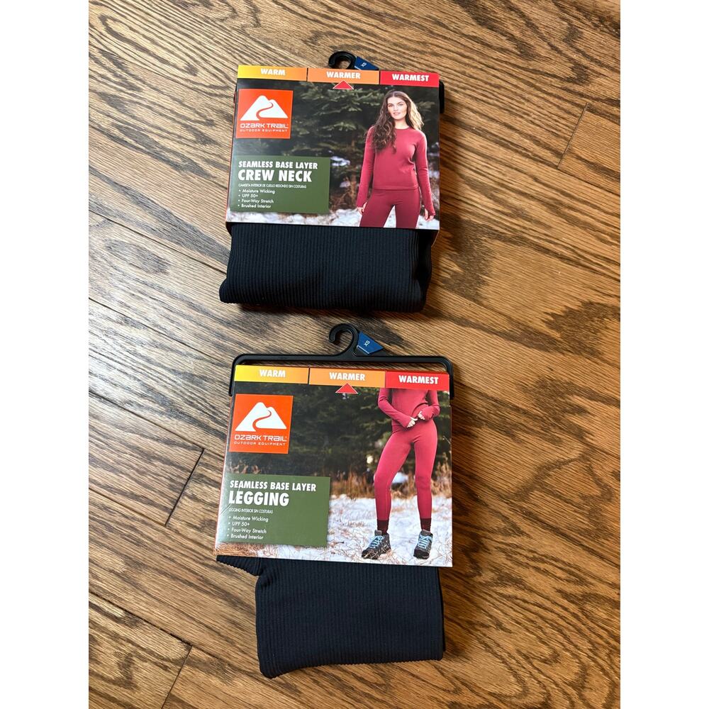 Ozark Trail Womens XSmall Base Layer Set Crew Neck & Leggings Black Thermal NEW